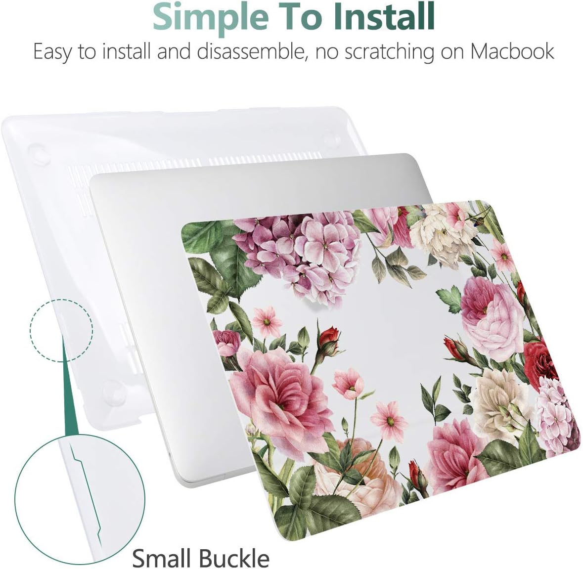 Batianda for MacBook Air 13 Inch Case 2020 2019 2018 A2337 A2179 A1932, Printing Clear Hard Shell Cover with Keyboard Cover & Screen Protector for New MacBook Air 13 Retina & Touch ID (Flower-White)