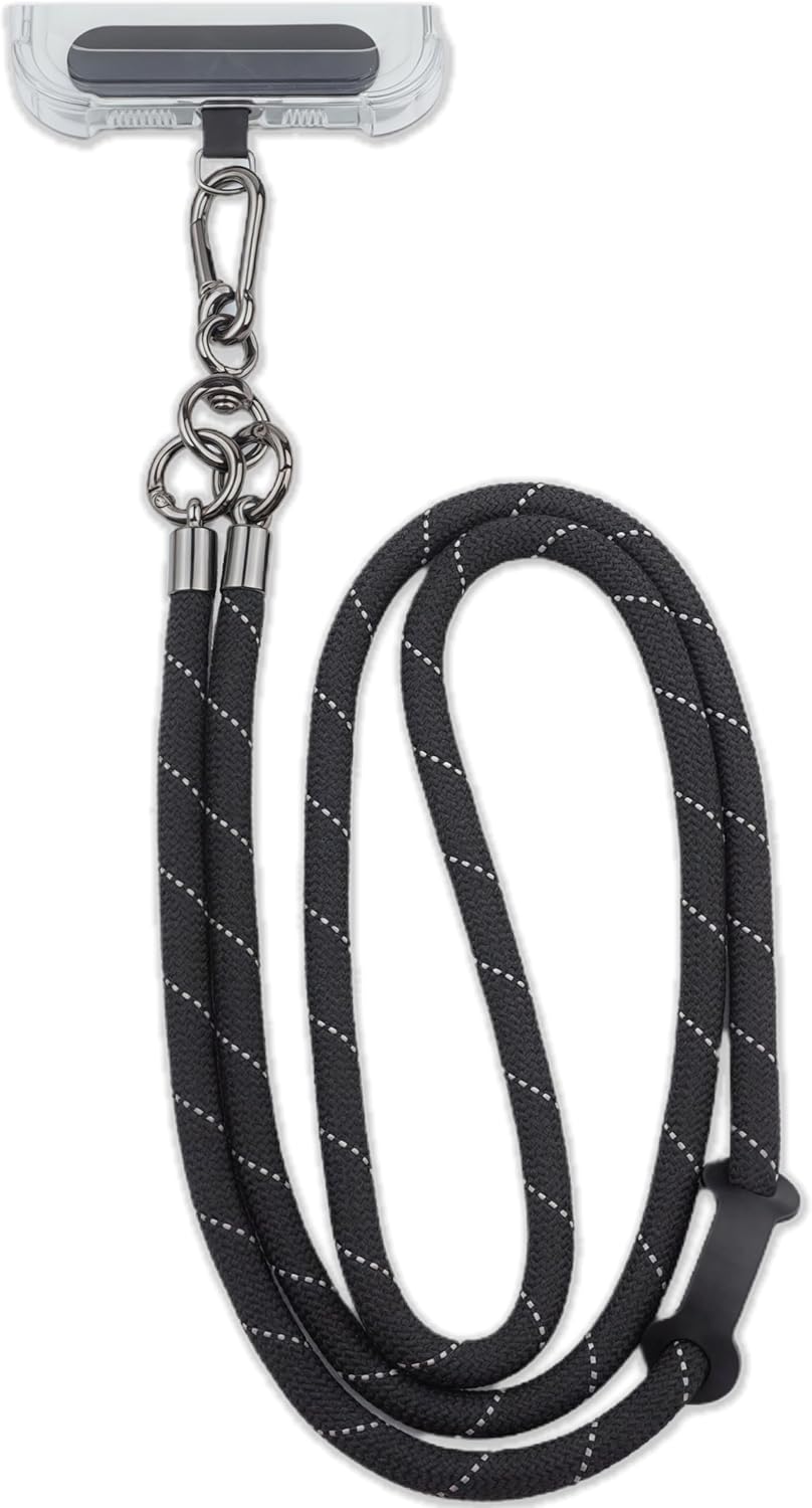 Phone Lanyard Universal Cell Phone Strap Crossbody Strap for iPhone Lanyard Around the Neck Extra Long Rope with Tether Tab for Men and Women (Black Reflective)