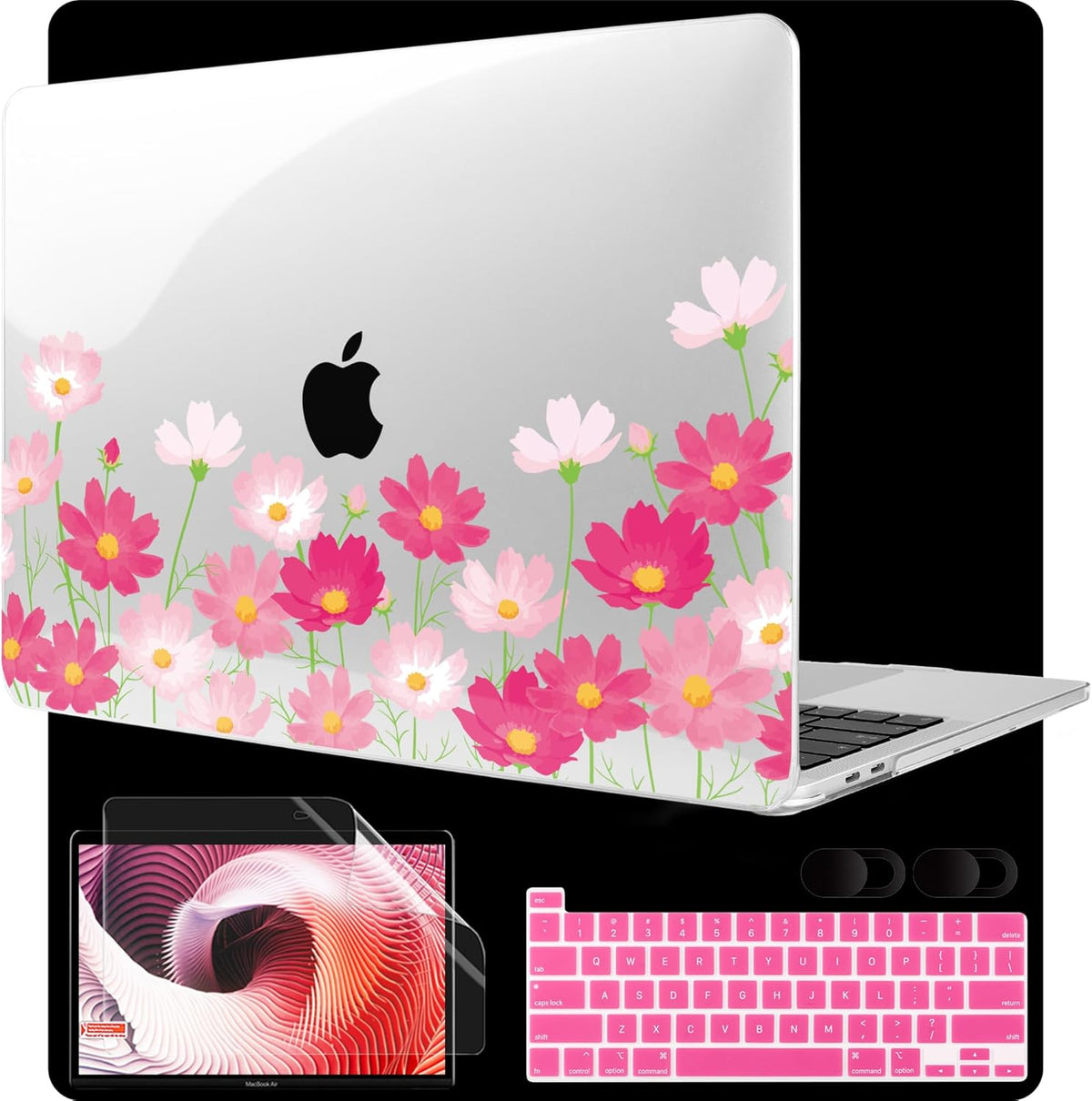 MEEgoodo Case for MacBook Pro 13 inch Case 2022 2021 2020 New A2338 M2/M1 A2251 A2289, Laptop Hard Shell with Keyboard & Camera Cover Compatible with 13 inch MacBook Pro, Bright Pink Flowers