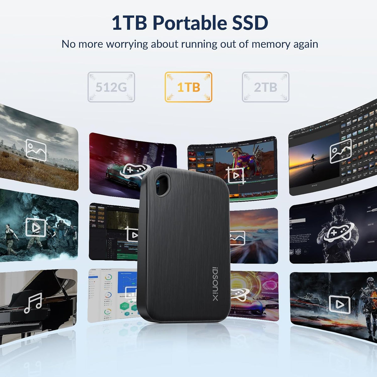iDsonix 1TB External SSD, Portable Hard Drive USB 3.2 GEN 2x2 up to 2000MB/s, Portable SSD USB C External Solid State Drive for Xbox, PS5, PC, Laptop, Mac, Desktop, Tablet and Camera, i20
