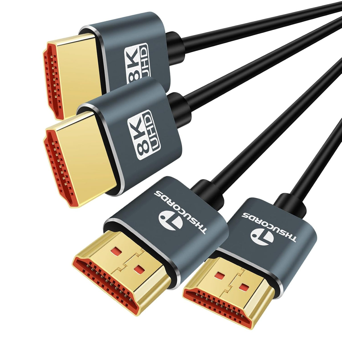 8K 4K 15FT 2 Pack, 2.1 4K@120Hz 8K@60Hz 48Gbps TV/HDTV/PS5/Blu-ray Thsucords Ultra Thin HDMI Cables Slim & Flexible