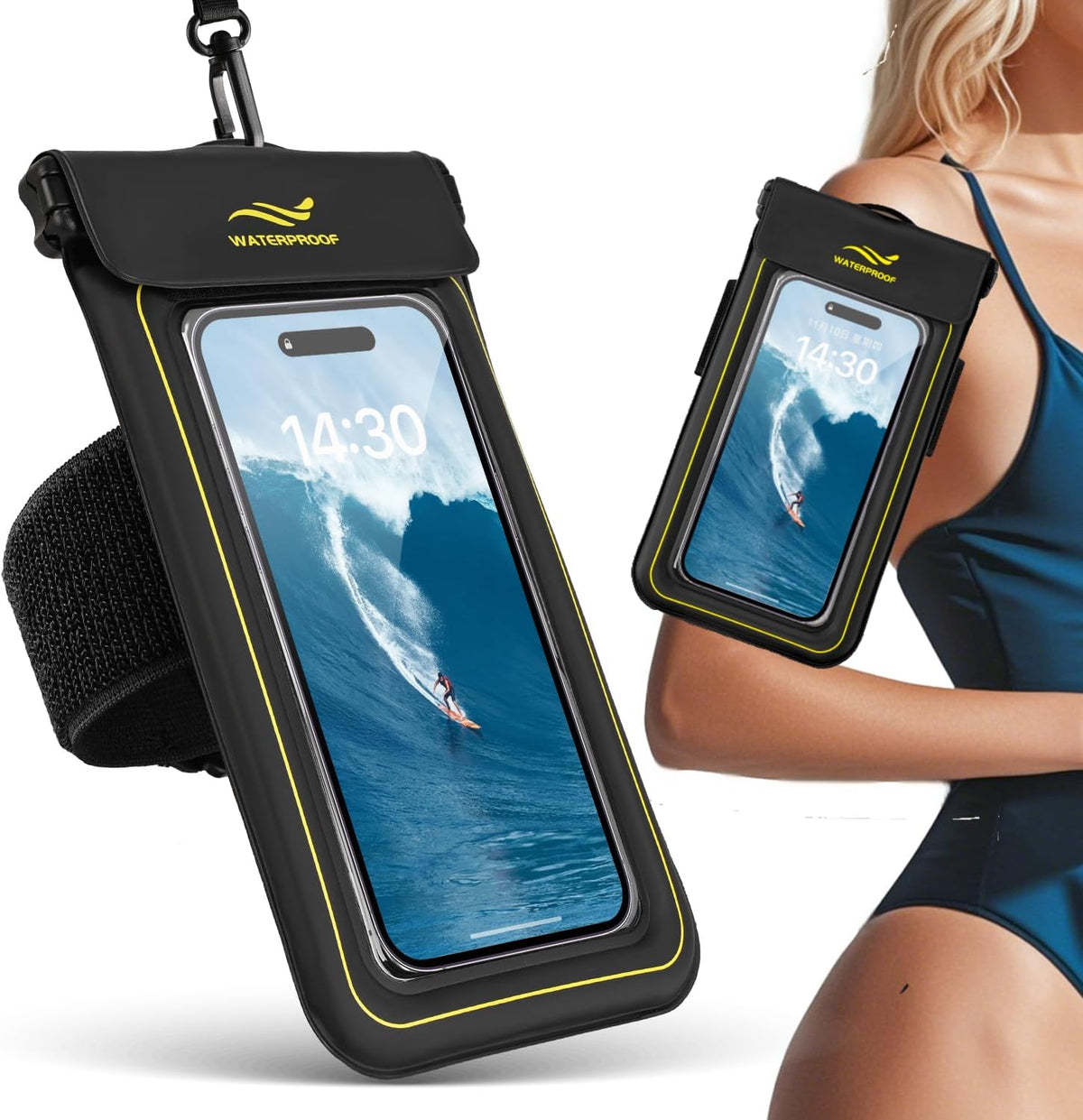 2-in-1 Waterproof Phone Pouch & Phone Armband Floating, Underwater Water proof Phone Cases with Detachable Strap, Waterproof Bags Up to 6.9", Beach Vacation Essentials Water Park Essentials