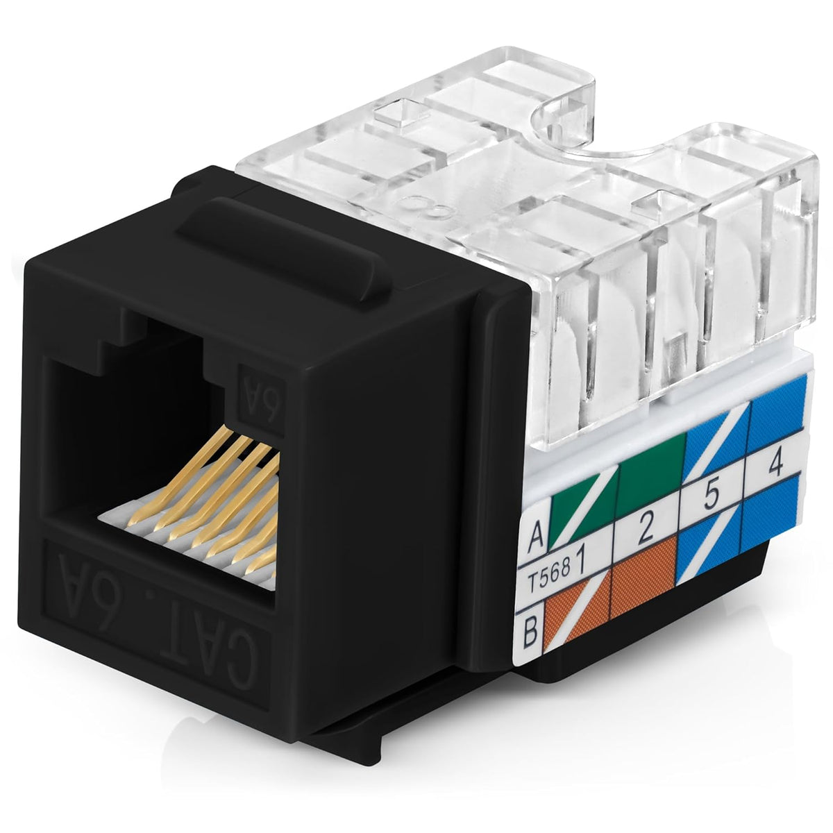 Everest 90° Angled RJ45 Cat6A Keystone Jacks 20-Pack in Black - Slim Profile Female RJ45 Connectors - Cat 6A Keystone Jack - Compatible with 90° Angled Speed Termination Tool - easyJACK (B094WB91H3)