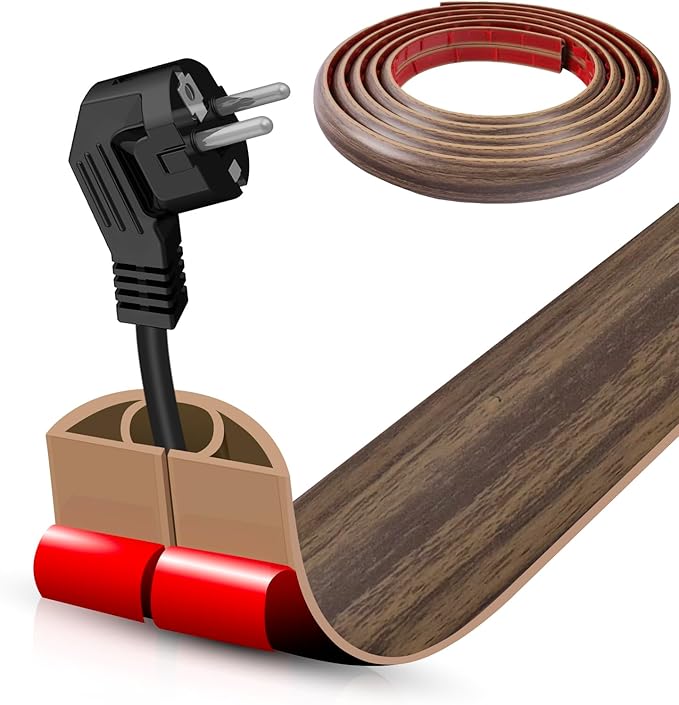 Floor Cord Cover Self Adhesive Cord Hider,20FT Cable Management, Extension Strip Protector for Wires, Prevent Cable Trips for Offices, Gyms, Exhibitions Cavity:0.39"(W) x 0.27"(H) Wood Walnut