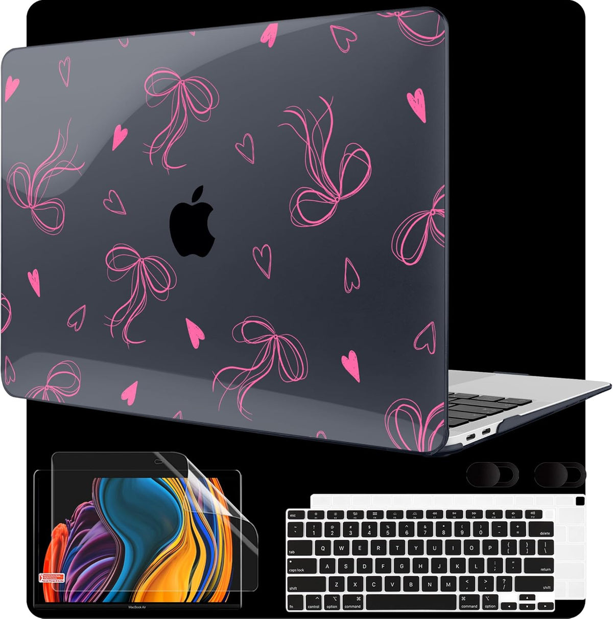 MEEgoodo for MacBook Air 13 inch Case 2021 2020 2019 2018 Released A2337 M1 A2179 A1932 with Touch ID, Plastic Hard Shell & Keyboard Cover Compatible with MacBook Air Case 13.3, Ribbons Bow