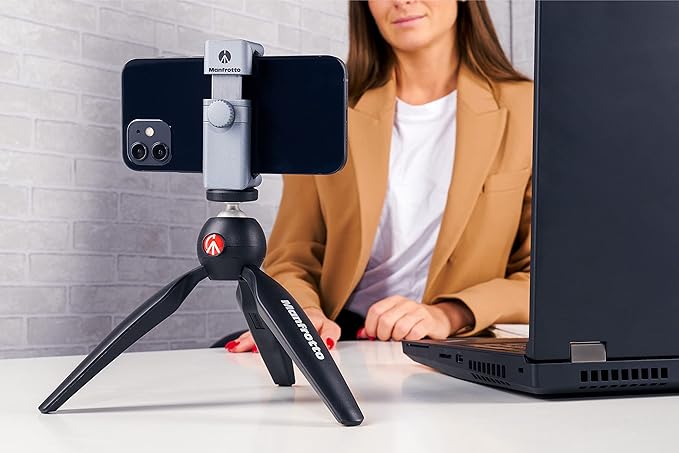 Manfrotto MTPIXIMII-B, PIXI Mini Tripod with Handgrip for Compact System Cameras, for DSLR, Mirrorless, Video, Made in Italy, Technopolymer and Aluminum, Black