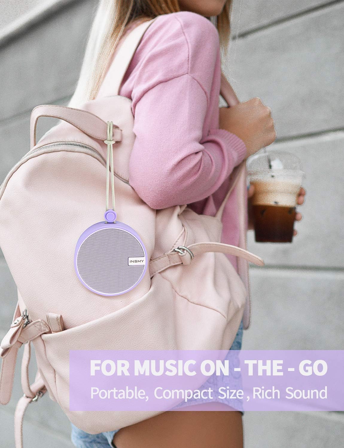 INSMY C12 IPX7 Waterproof Shower Bluetooth Speaker, Portable Small Speaker, Speakers Bluetooth Wireless Loud Clear Sound Support TF Card Suction Cup for Kayak Canoe Beach Gift (Purple)