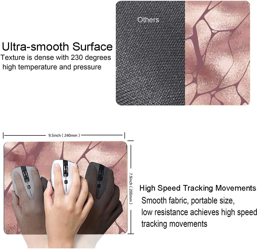 Rose Gold Marble Mouse Pad with Irregular Geometric Design - Gaming Mouse Mat with Waterproof Square Surface, Non-Slip Rubber Base for Office, Home, Laptop, Travel - 9.5"x7.9"x0.12" Inch