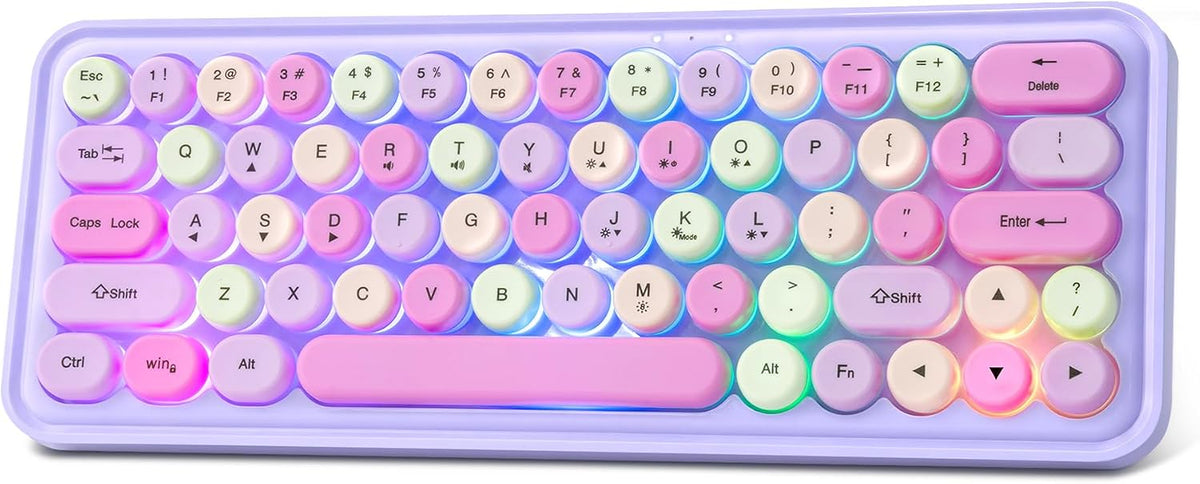 HongCai 65 Wired RGB Creamy Typewriter Keyboard. Percent Retro LED Membrance Gaming Keyboard. Small Ergonomic Optical