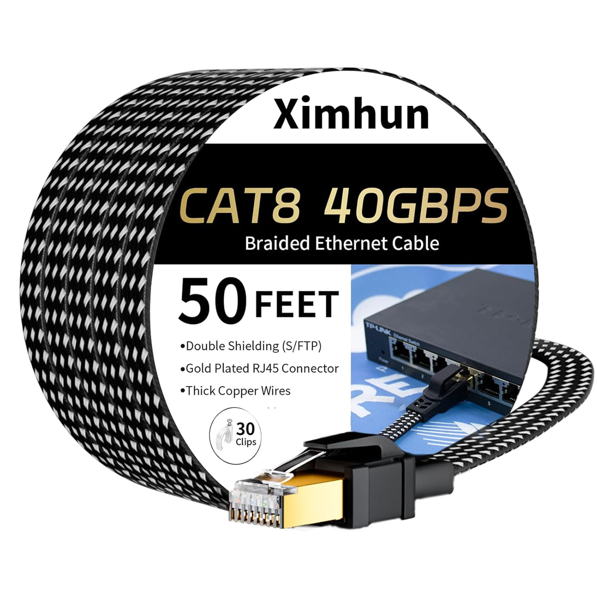 8 50 RJ45 40Gbps 2000Mhz Cat Ethernet Cable FT, High-Speed Braided Internet Cable Network Cord with Connector Heavy