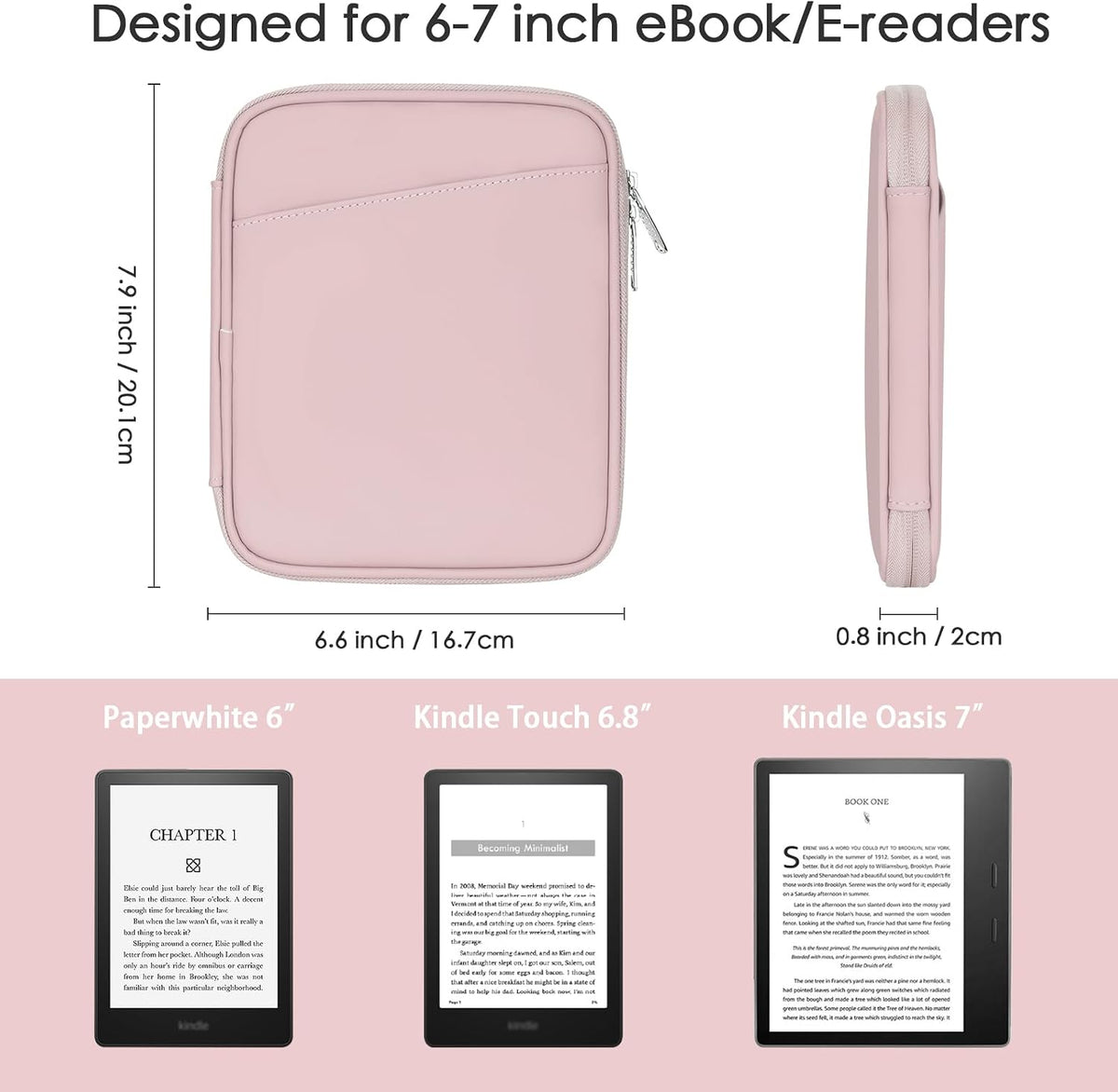Cayeelu 6-7 Inch Padded Sleeve Pouch for eBook/E-Reader/Kindle Paperwhite/Kindle Oasis (Pink-PU)