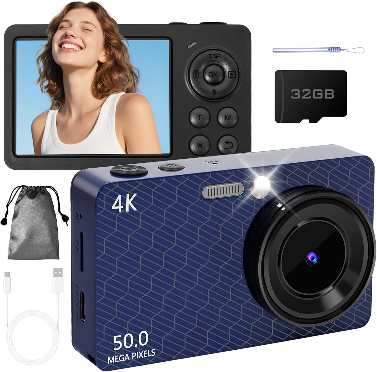 HUAZIX 4K 32GB 16X Digital Camera for Photography Autofocus, Point and Shoot Cameras with SD Card, Digital Zoom