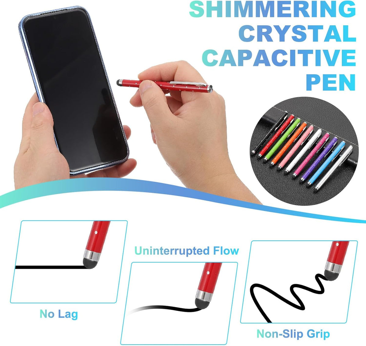 PATIKIL Stylus Pens for Touch Screens, 6 Pcs High Precision Universal Bling Stylus Crystal Metal Capacitive Pen for Touch Screen Devices Phone Tablets Laptop, Blue