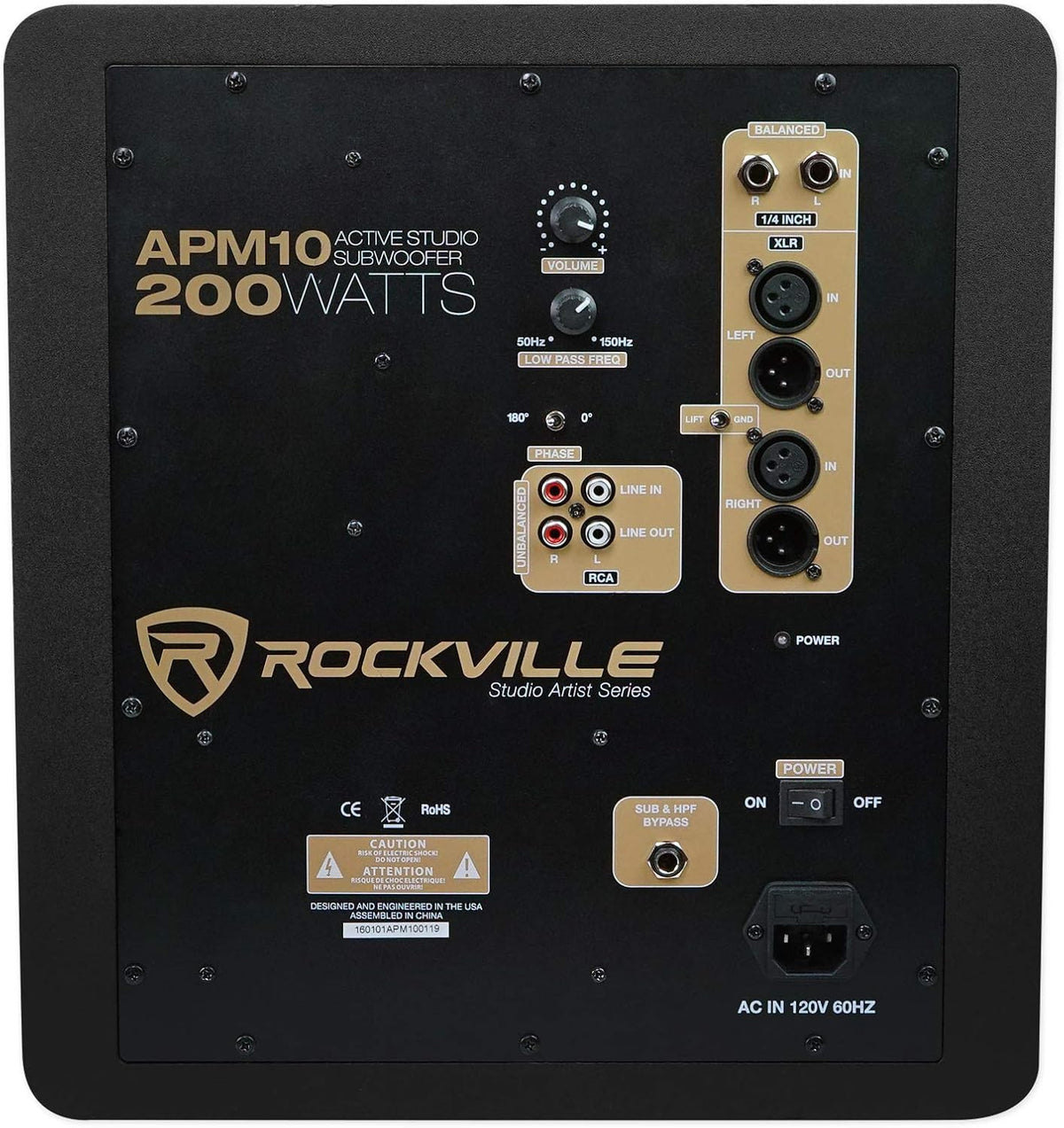 Rockville APM10C 10" 400 Watt Powered/Active Studio Subwoofer Pro Reference Sub