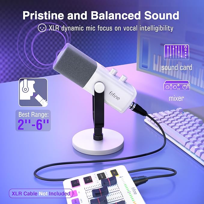 FIFINE Dynamic Gaming Equipment Set for Recording Podcast XLR Mic Gaming Mixer Heavy Duty Boom Arm 3.5mm/6.35mm Studio Headphones with XLR Cable Bundle for Vocal Voice-Over YouTube