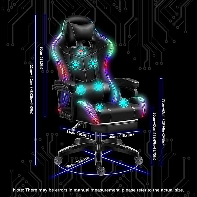 RGB Video Gaming Chairs with Speakers Ergonomic Pro Gaming Chair with Full Massage Lumbar Support and Retractible Footrest Adjustable Backrest Computer Chair High Back Recliner ChairPink