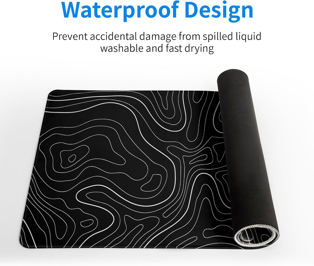 Topographic Contour Black Gaming Mouse Pad XL Geographic Map Lines Extended Big Large Desk Mat Non-Slip Rubber Base Stitched Edge Long Keyboard Mousepad for PC Computer Laptop,31.5x11.8 Inch
