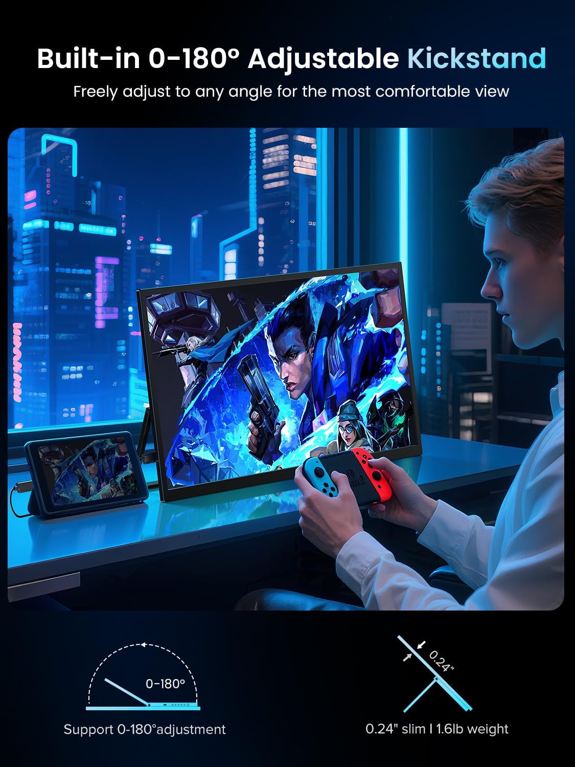 UPERFECT Portable Monitor 18.5-inch 120HZ 100% sRGB 1080P w/VESA & Stand 180° Adjustable Ultra-Slim & Lightweight Frameless FHD FreeSync IPS HDR Gaming Display, Travel Second Monitor for Laptop