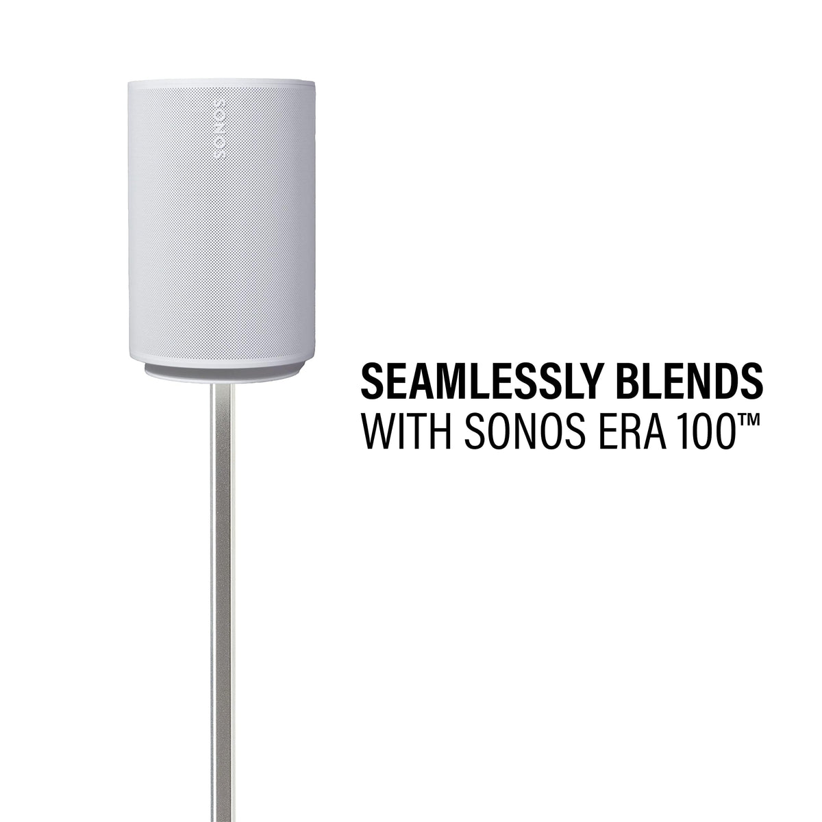 Sanus Speaker Stand for Sonos Era 100 Speakers - Height Adjustable Single Stand w/Easy 3 Step Install - Includes Rubber Feet & Carpet Spikes - White