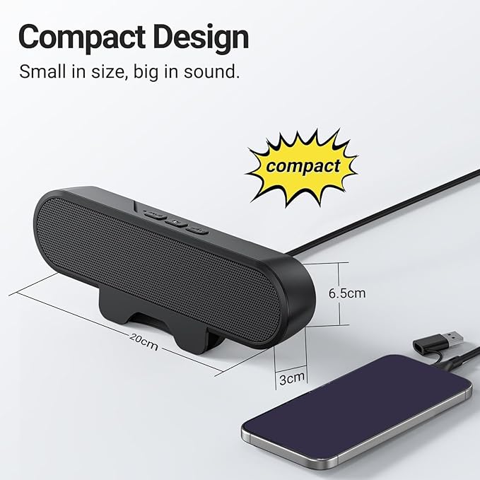 Yosoo Health Gear Computer Clamp Speaker 10W USB Powered Wired PC Black Speaker for Laptop PC Maximum Opening 10cm
