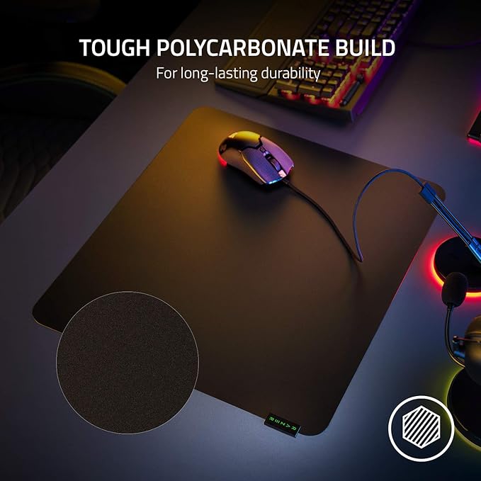 Razer Sphex V3 Hard Gaming Mouse Mat: Ultra-Thin Form Factor - Tough Polycarbonate Build - Adhesive Base - Large