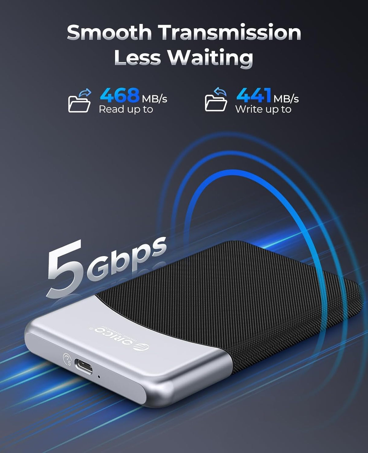 ORICO 512GB External SSD with 2 in 1 USB C Cable, Portable Solid State Drive USB 3.2 Gen 1 Up to 460MB/s, Dust and Drop Resistance, Reliable Storage for USB-C Smartphone, PC, Tablet, Labtop - M25PRO
