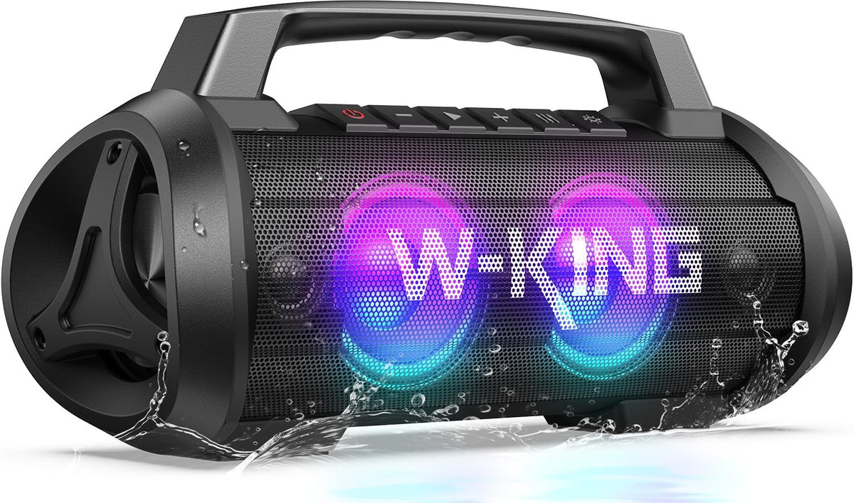 W-KING Portable Speakers Bluetooth Wireless, 120W Max Loudest Bluetooth Speaker, IPX6 Waterproof Outdoor Speaker with 70W Deep Bass/2*Subwoofer/DSP/EQ/42H/LED/MAC-in/Power Bank, Large Party Boombox