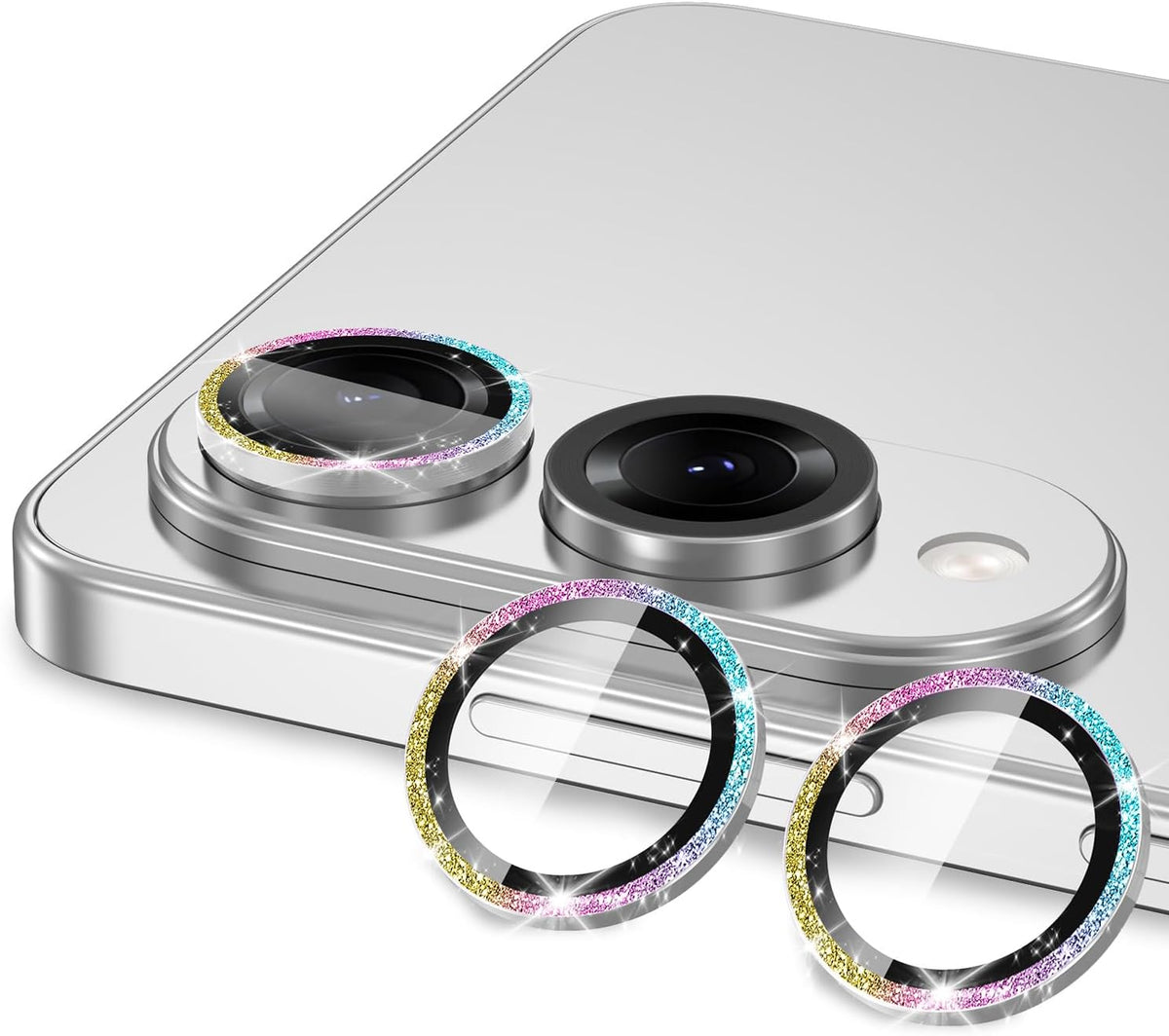 for Samsung Galaxy S25 Edge Camera Lens Protector, Individual Metal Ring Tempered Glass Lens Cover, [Strong Adsorption] Scratch Resistant Ultra-Thin HD Clear Lens Cover, 1 Set-Colorful Sparkly