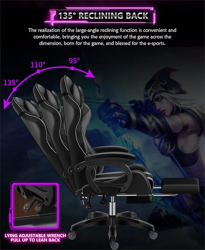 Gaming Chair with Bluetooth Speakers RGB LED Lights &amp Footrest Massage Computer Gaming Chair/Video Game Chair for Adults &amp Teen Enhance Gaming ExperienceRed