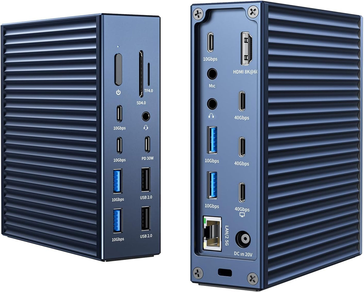 ACASIS 40Gbps Docking Station - 21 Ports,MacBook Pro Docking Station Dual Monitor, 8K60Hz HDMI, 2.5 GbE Ethernet, SD/TF 4.0, 10Gbps 7*USB C/A, 3.5mm Audio, 40Gbps Dock for Mac/Dell/HP/Lenovo/ThinkPad