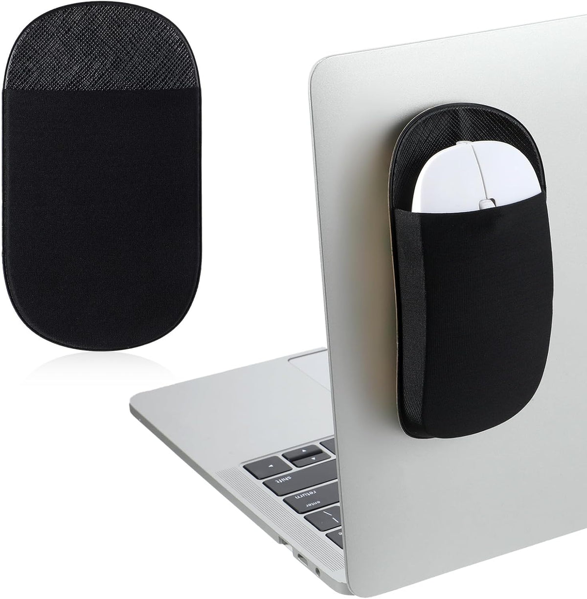 Aeaocvo Slim Mouse Holder for Laptop, Universal Stick-On Mouse Pouches with Reusable Adhesive Mouse Pocket, Mouse