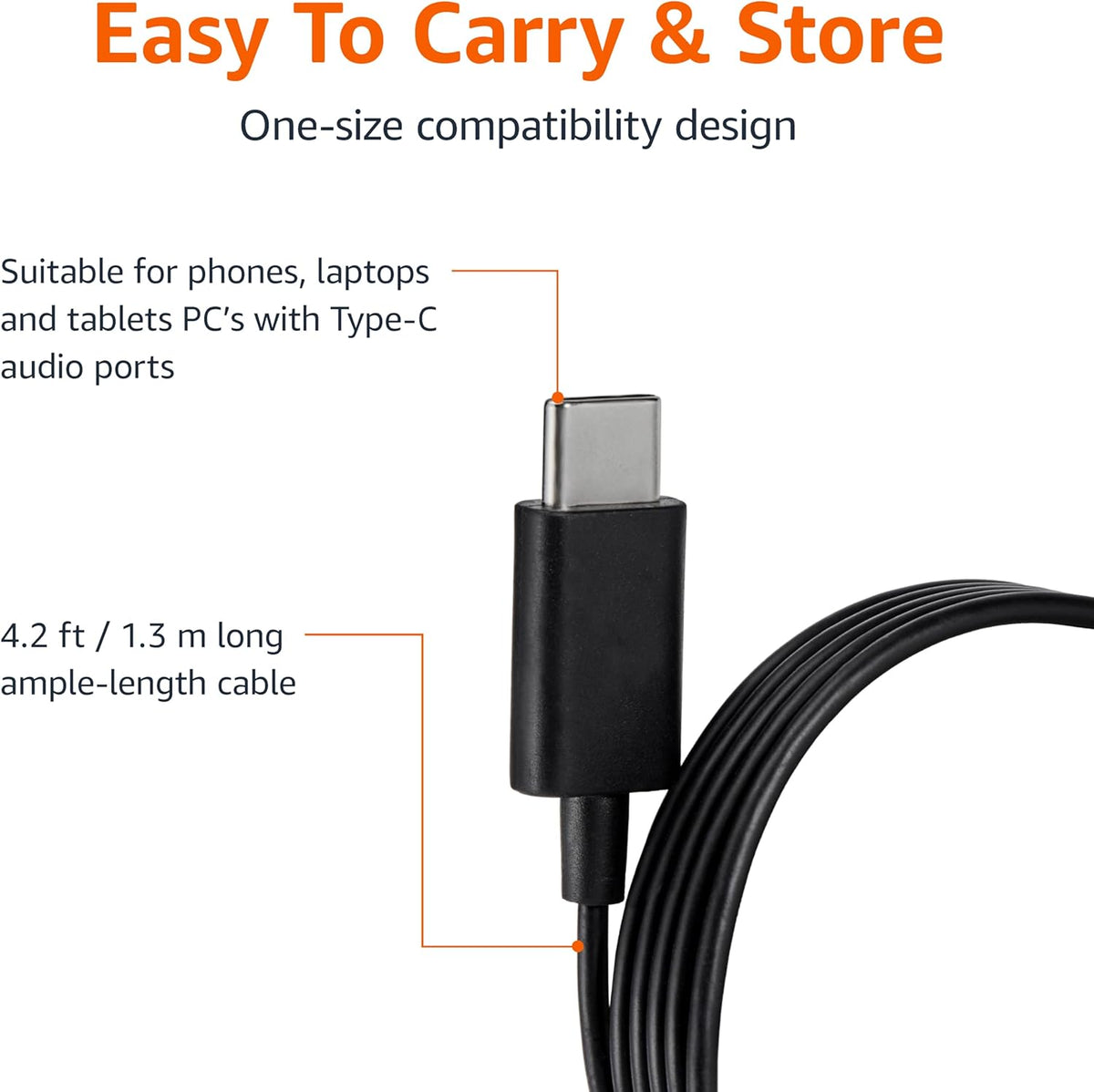 Amazon Basics Wired Earbuds with Microphone, In Ear Headphones, USB-C, 4.2 ft long cable, S/M/L Ear Tips, One size, Black