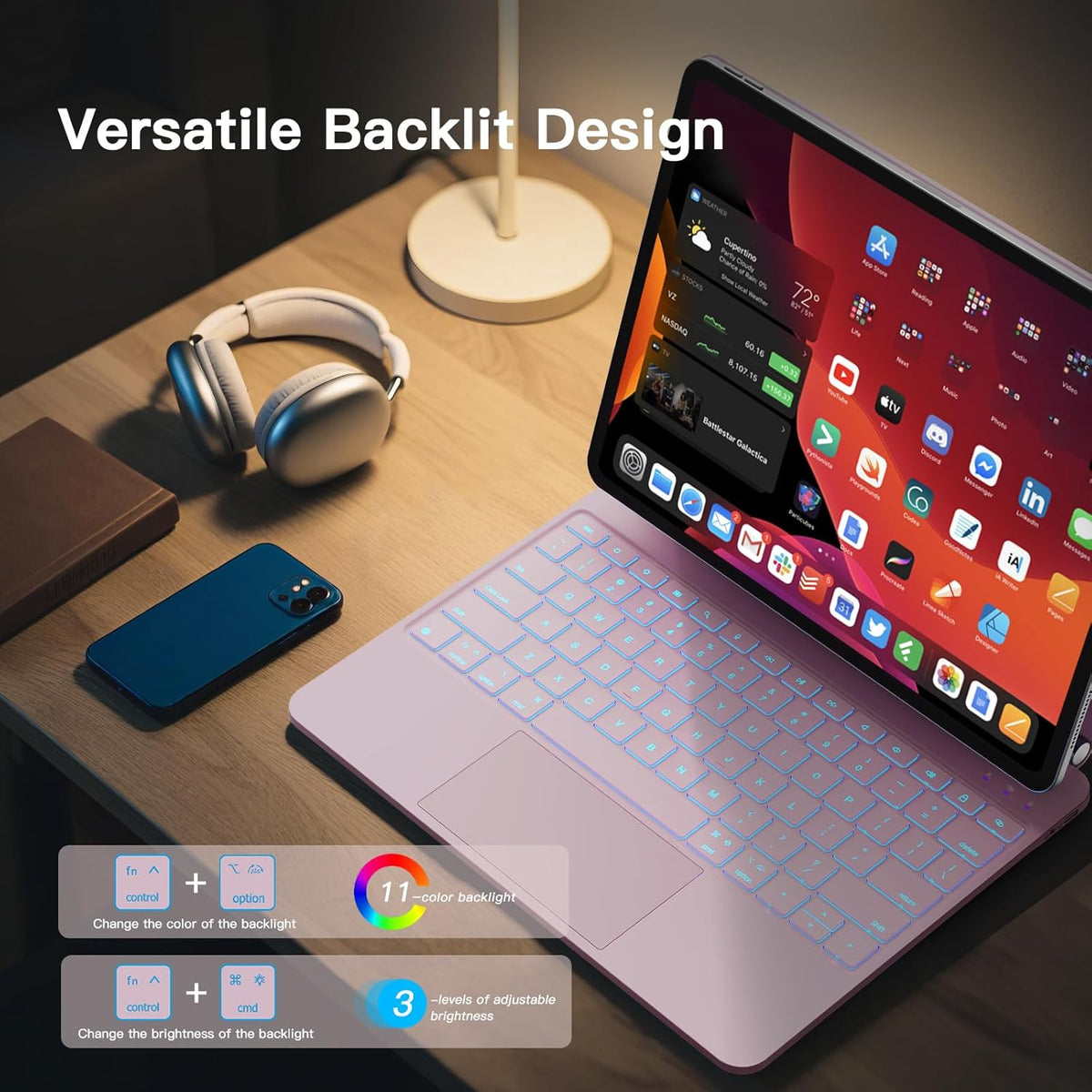 for iPad Air 13 inch Case with Keyboard (M3,2025 / M2,2024), iPad Pro 12.9 (6th/5th/4th/3rd Gen) Magic Keyboard, Springy Backlit Keys, Stain-Resistant Surface, Multi-Touch Trackpad, Pink