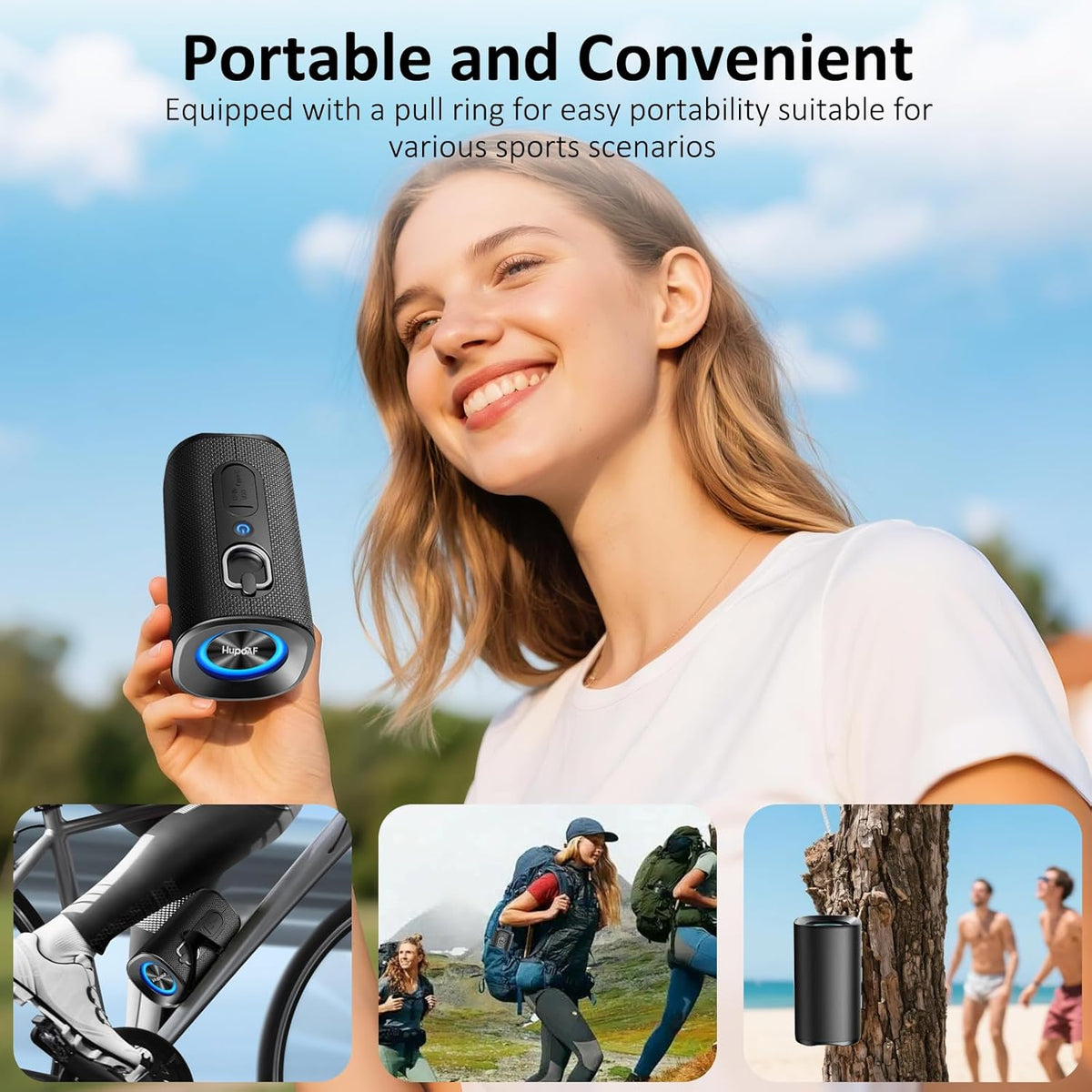 Hupoaf 2026 BT5.4 20W 3D-Stereo IP-X7 Bluetooth Speaker, Wireless Bluetooth Speaker with Deep Bass, HD Call, Colorful