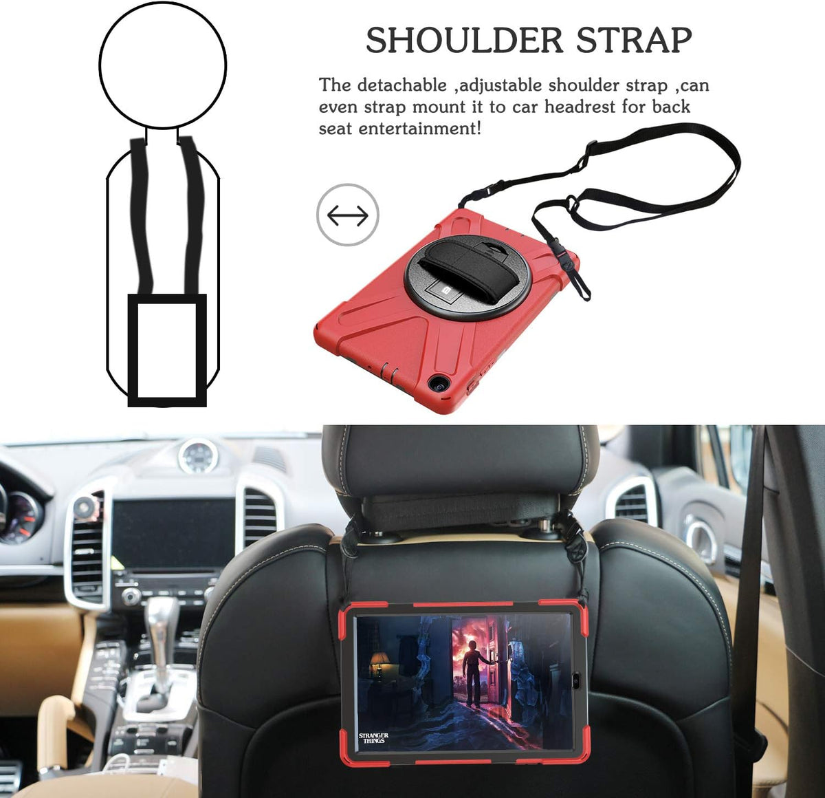 BRAECN Case for Samsung Galaxy Tab A 10.1 2019，Shockproof Protective Case with Carrying Shoulder Strap and Rotatable Kickstand/Handle Hand Strap for Galaxy Tab A 10.1 2019 SM-T510/SM-T515 -Red