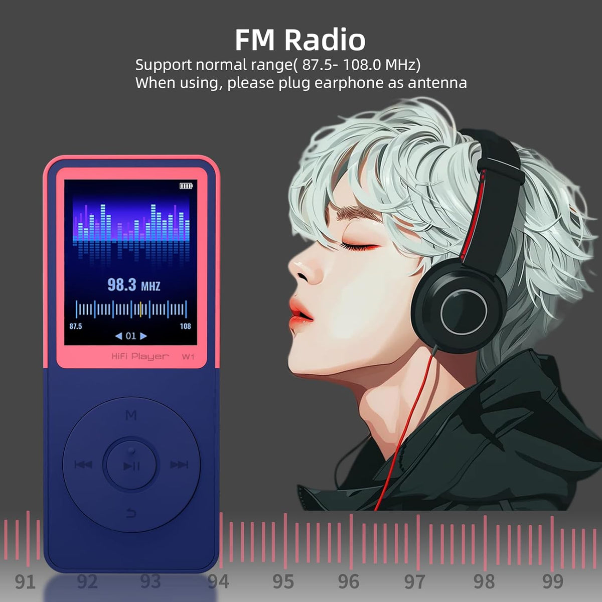 GOPOSOO MP3 Mp3 Artist/Album/Style,FM (Pink,32GB) Player with Bluetooth Portable Bluetooth Music Player,EQ,Breakpoint