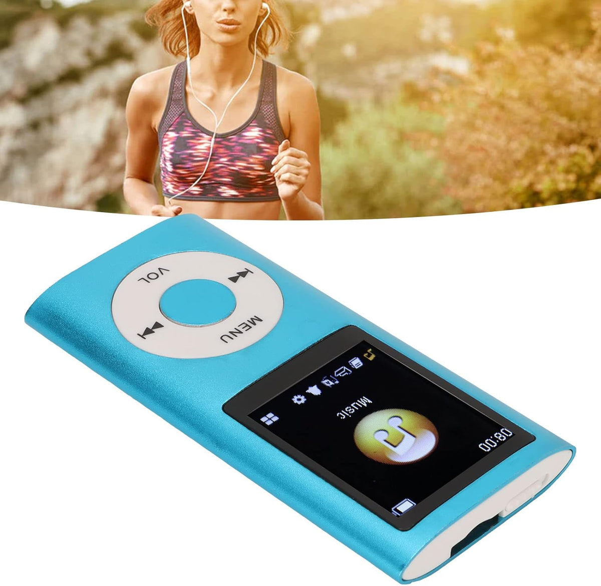 Heayzoki MP4 1.8 Inch 64G Player, Portable Music Player with LCD Screen, Lossless Sound, Supports Up to SD Card, Blue