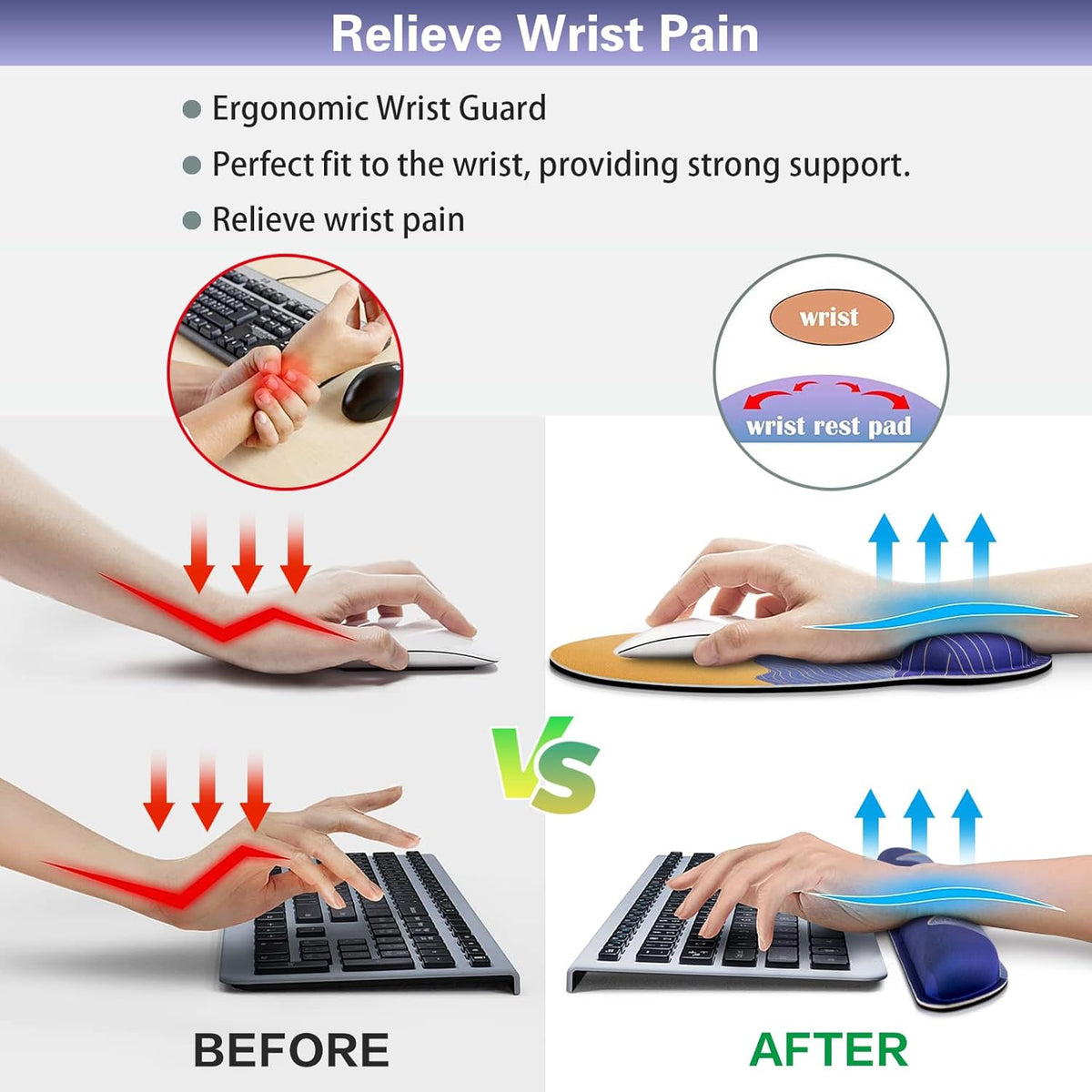 Ergonomic Keyboard Wrist Rest, Mouse Pad with Wrist Rest Anime, Cat Gaming Mousepad with Wrist Support, Memory Foam Wrist Rest Set for Computer Keyboard, Funny Cute Office Desk Accessories