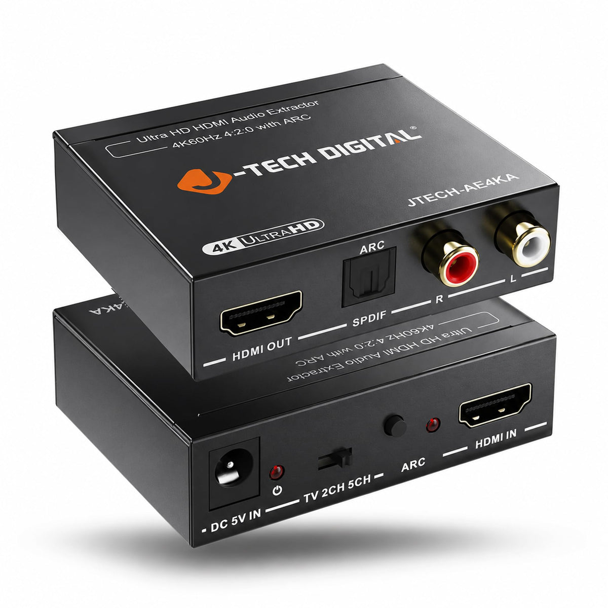J-Tech Digital HDMI Audio Extractor 4K 60Hz & ARC Support, HDMI to RCA Optical Compatible with Dolby Digital DTS Stereo for Lapt