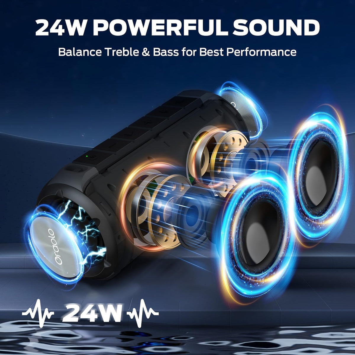 BUGANI Luster Bluetooth Speakers, Portable Wireless Stereo Speaker with Colorful Lights, Loud Sound, Bluetooth 5.3, 24H Playtime, IPX6 Waterproof, AUX-in, for Home/Outdoor/Camping/Beach