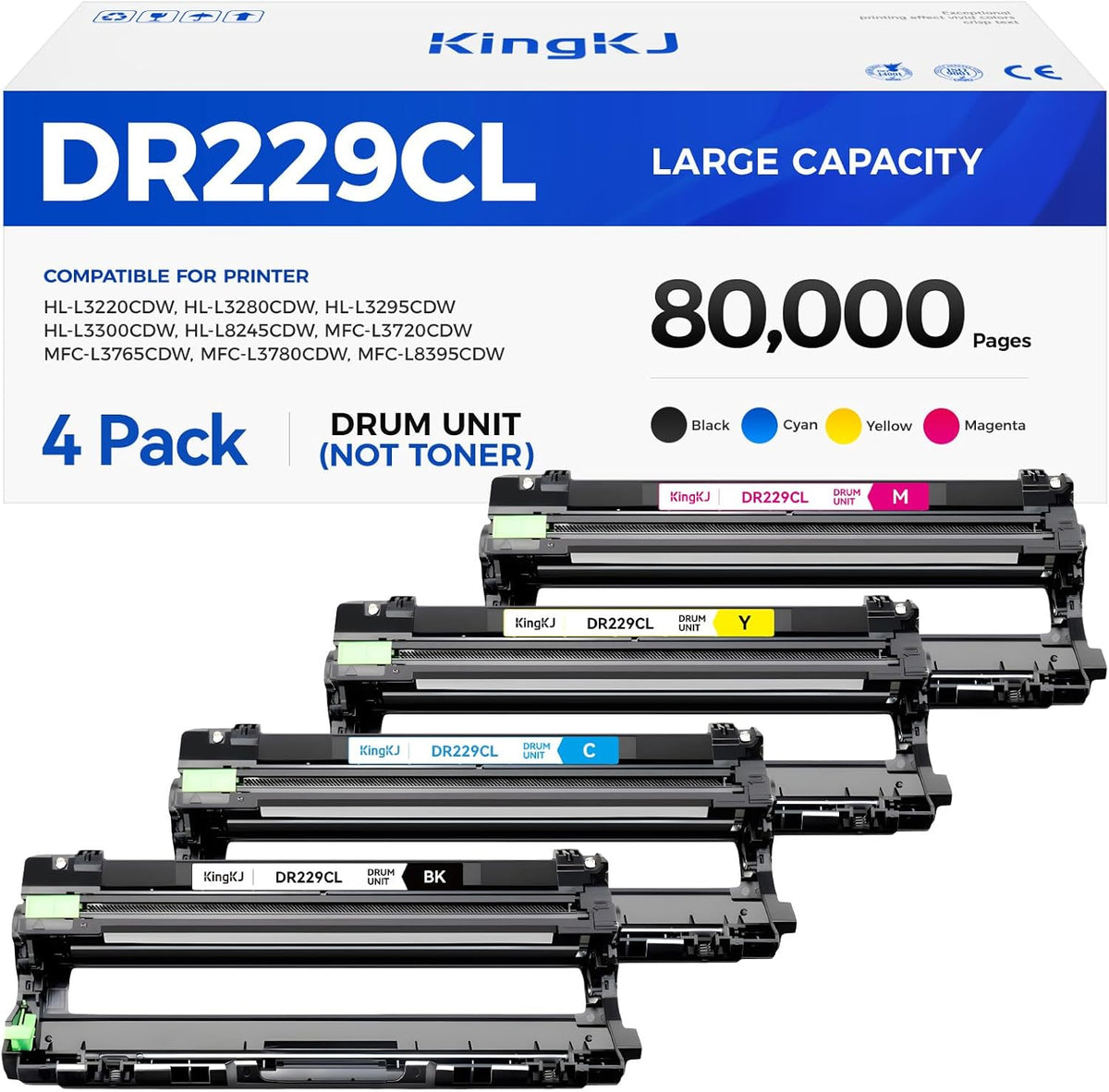 DR229CL Drum Unit (Not Toner)4-Pack Replacement Compatible for Brother DR-229CL Imaging Drum MFC-L3720CDW MFC-L3780CDW HL-L3220CDW HL-L3280CDW HL-L3300CDW HL-L3295CDW L8245CDW MFC-L8395CDW Printer Set