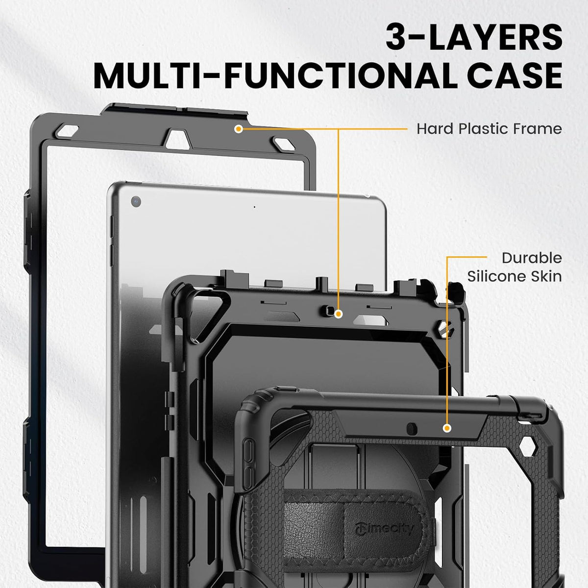 Timecity for iPad Air 3/ Pro 10.5 Inch Case, 360° Rotating Stand, Pencil Holder, Shockproof with Screen Protector & Shoulder Strap - Heavy Duty Protection Case for iPad Air 3rd Gen - Black