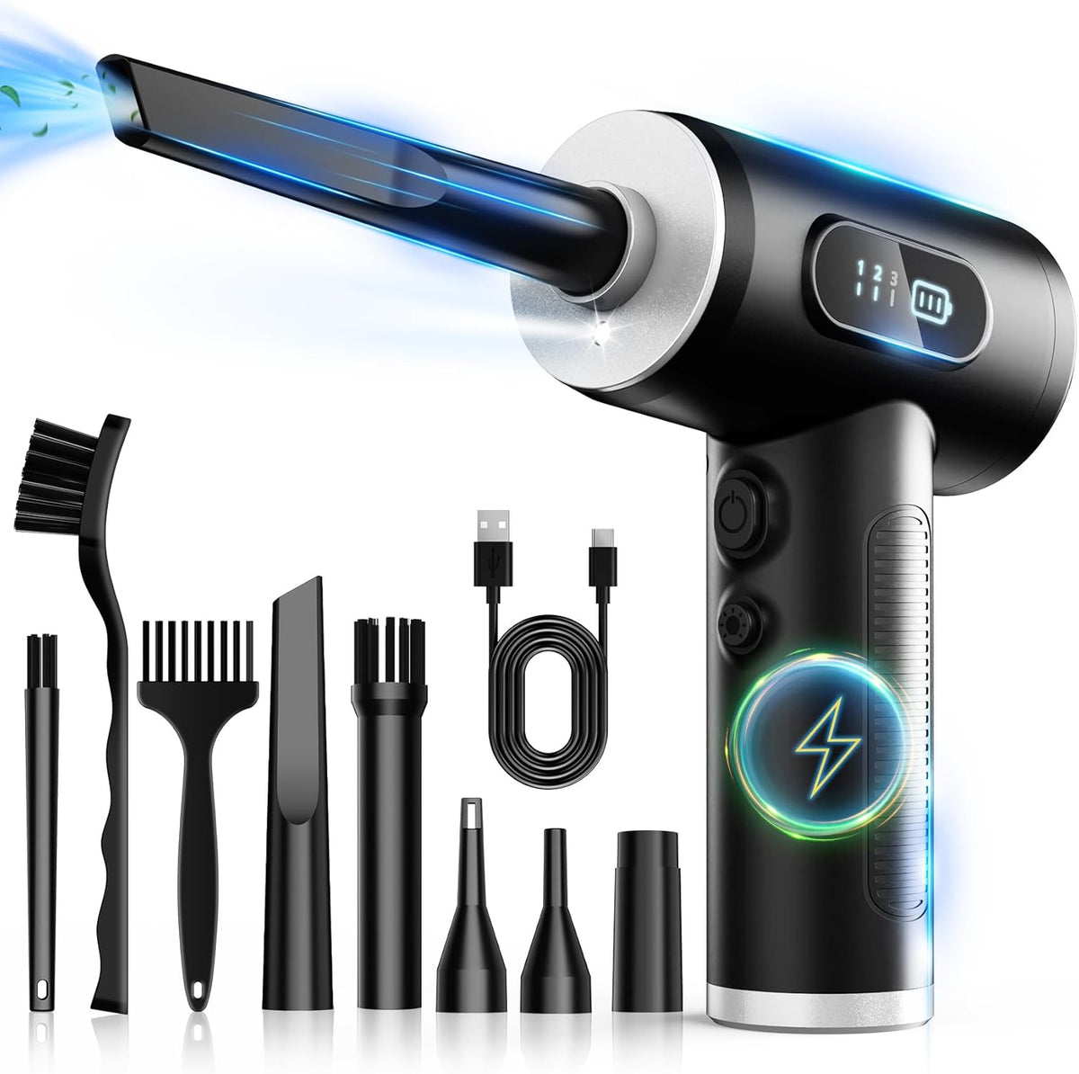 FRESMOL Duster-3 100000RPM Compressed Air Gear Adjustable Electric Air Duster with LED Light, Rechargeable Cordless Air