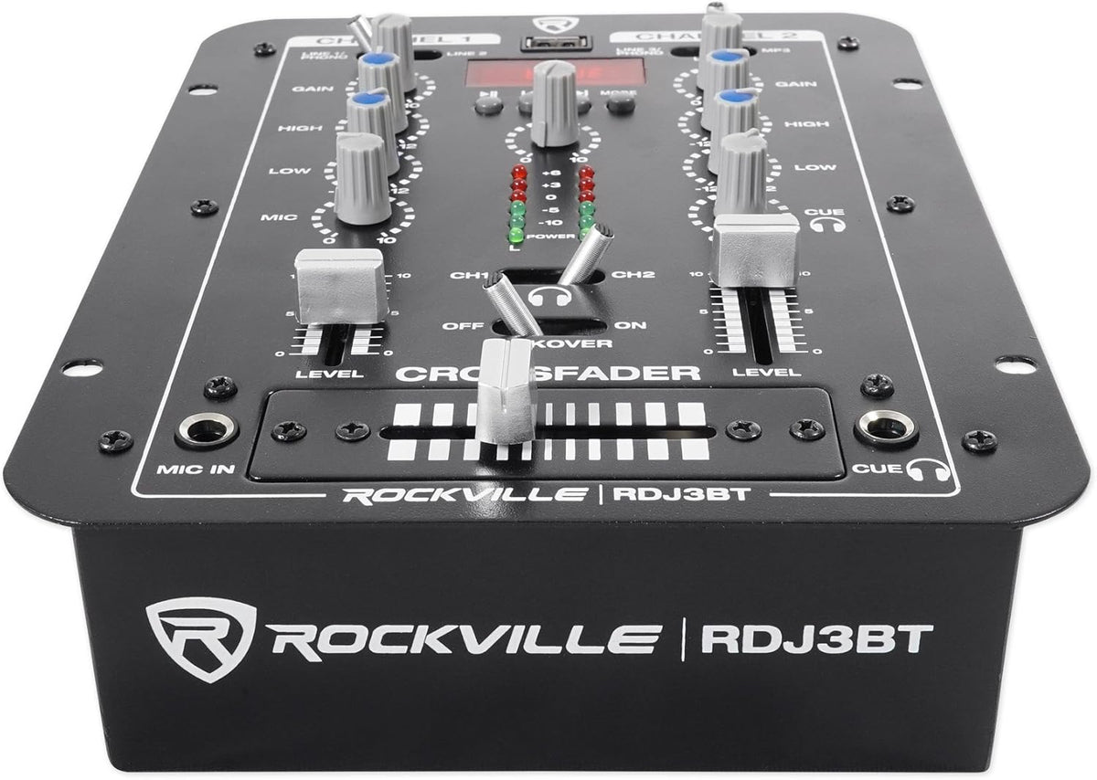 Rockville RDJ3BT 2 Channel DJ Mixer with USB, Bluetooth, Talkover, 4 Line Inputs
