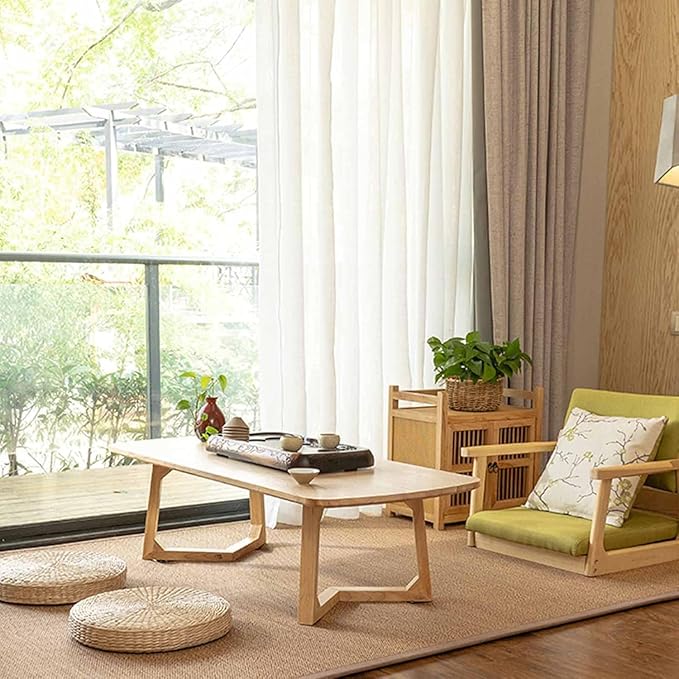 BTZHY Floor Chair Solid Wood Legless Tatami Chair with Armrests and Backrest Floor Chair Comfort Cushion Low Footstool for Windowsill Office and Home(Khaki)