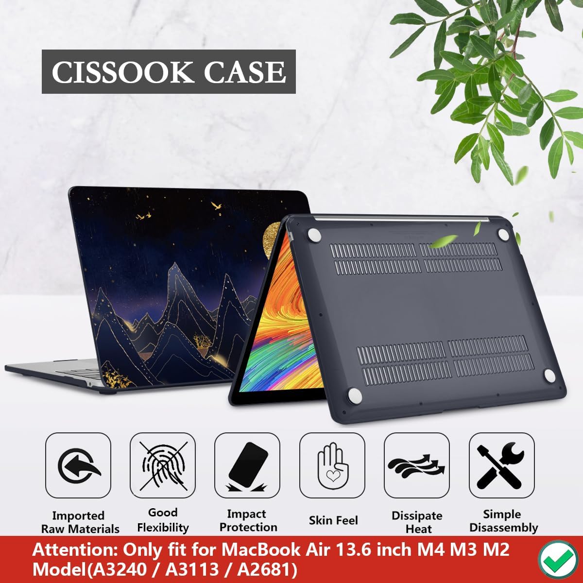 CISSOOK Compatible with MacBook Air 13.6 inch Case 2022 2024 2025 Release Model A2681 A3113 A3240, Plastic Hard Shell Case with Keyboard Cover for MacBook Air 13.6 M2 M3 M4, Gold Moon
