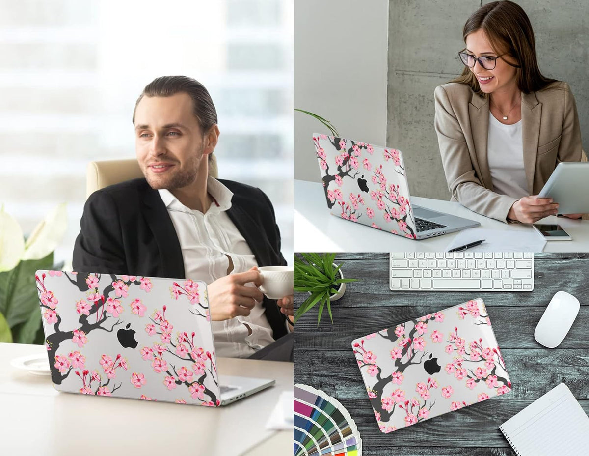 CISSOOK Cherry Blossoms Hard Shell Case for MacBook Pro 14 inch M4 A3112 A3185 A3401 M3 A2992 A2918 M2 A2779 M1 A2442 2021-2024, Cherry Floral Cover with Keyboard Cover for 2021 2024 M1-M4 Pro 14.2”