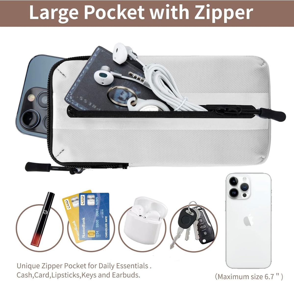 Running Phone Holder Armband, iPhone Arm Bands for Exercise, Running Arm Bands for Cell Phone, Phone Purse Cell Phone Holder for Walking (White)