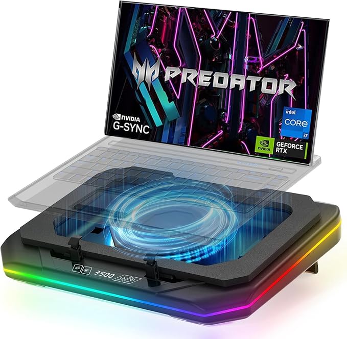 Cooling Pad for Acer Predator Triton Neo 16 Gaming Laptop Cooler with Powerful Turbo Cooling Fan Can Fast Cooling CPU+GPU 40°C Variable Speed6 RGB Light ModeTouch ControlLCD Screen