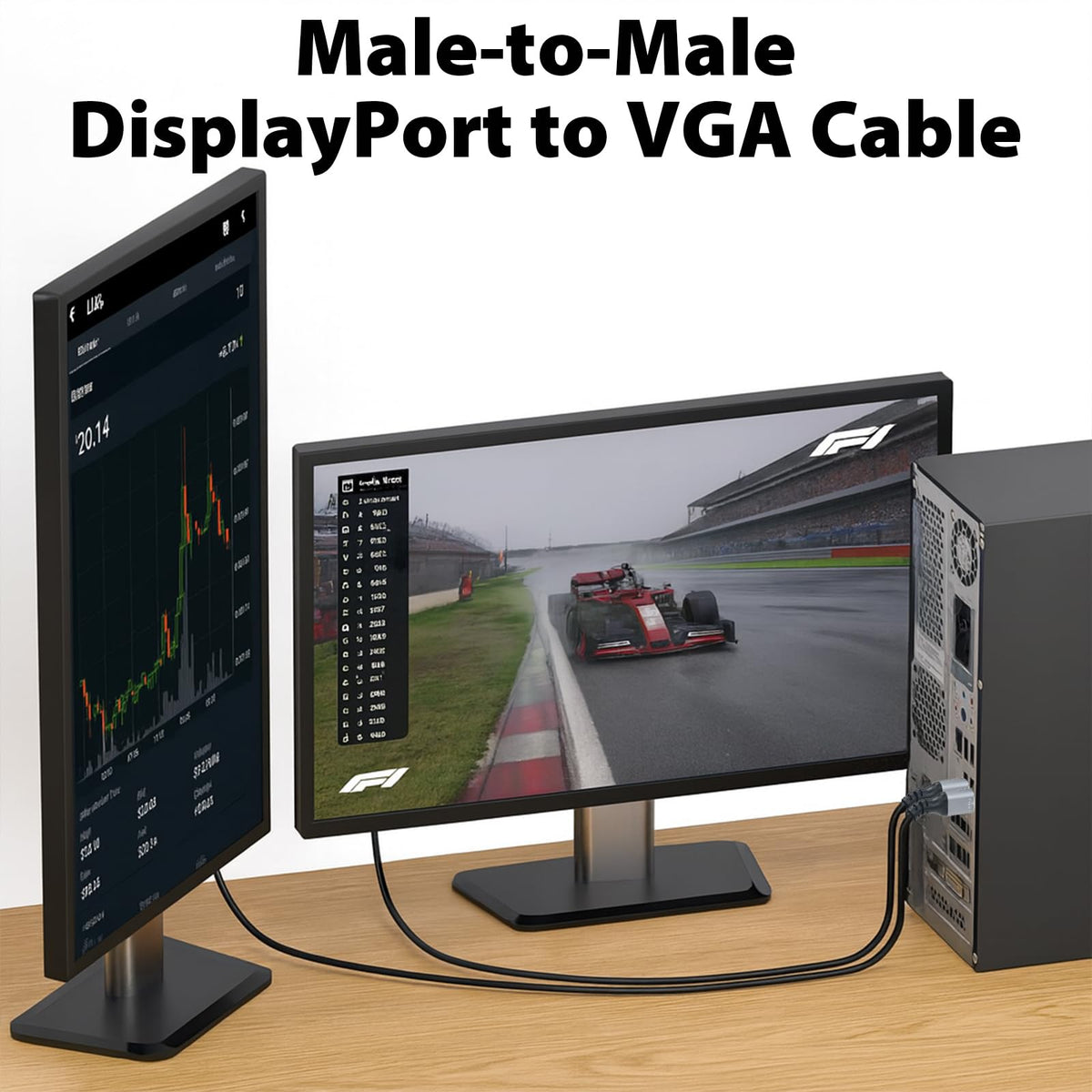 Cyberguys DisplayPort to VGA Cable 6ft, DP to VGA Cable w/ Secure Latch & Gold-Plated Connectors - Plug & Play Male-to-Male Display Port Adapter